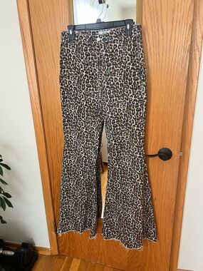 We The Free Leopard Print Boot Cut Flare Pants - Brown and Black